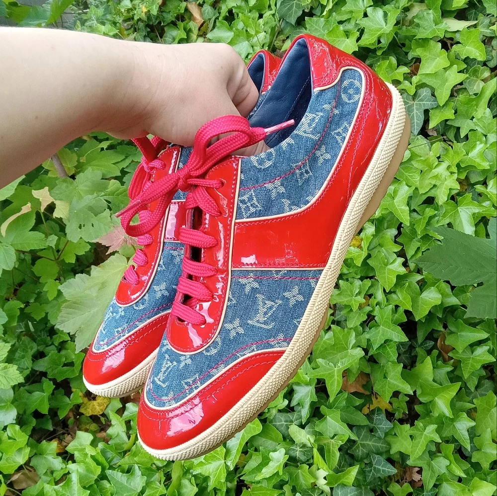 Vintage Louis Vuitton Denim and Red Patent Leather sneakers size 39/8.5